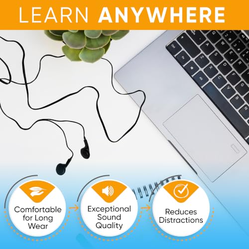 5 Pack Bulk Wired Earphones, In Ear Earbud Headphones with 3.5mm Jack, 4ft Tangle Free Cable, Comfortable Fit, Affordable and Cost Effective, Ideal for School Classroom Testing Students, Black