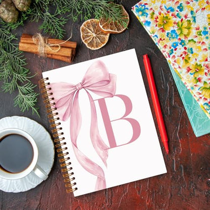 JXREQ Coquette Pink Bow Personalized Notebook, Initial Letter B Monogram Journal, Preppy Girly Ribbon Bow Journal, Monogrammed Gifts for Women, Aesthetic Spiral Notebook 5.5x8.3 - color: Bpink