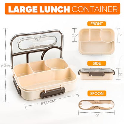 EASYFUN Bento Box Adult, Lunch Box, 4-Compartment Lunch Containers, Drop-Proof, Dishwasher Safe & Made with BPA-Free Materials(Khaki) - color: Khaki