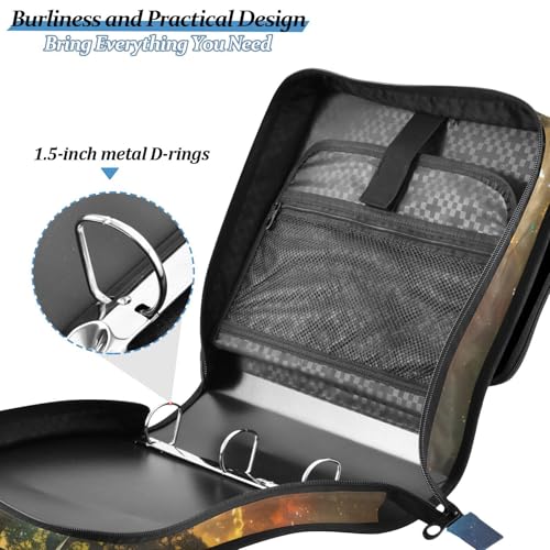 Life Tree Galaxy Zipper Binder Bag 3 Ring Binder with Shoulder Strap Zip Up 500 Sheets Capacity Multi Pockets for School Office Supplies