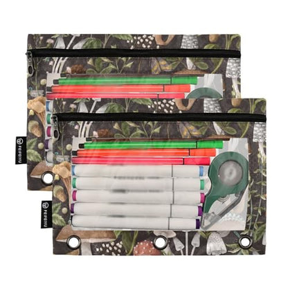 ZAZYXTJ Mushroom Binder Pencil Pouchs 3 Ring with Zipper Clear Window Office Organizers bag for School Students Teacher Supplies 2 Pack - color: Mushroom