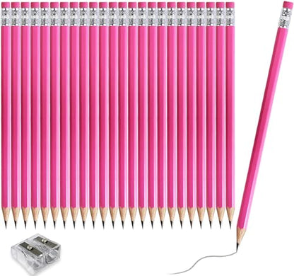Adhere 25pcs Woodcase Pencils with Eraser Premium Pre-Sharpened Hexagon Graphite 2B pencils ideal for home, office writing including a Free Sharpener(Pink・25pcs) - color: Pink・25pcs
