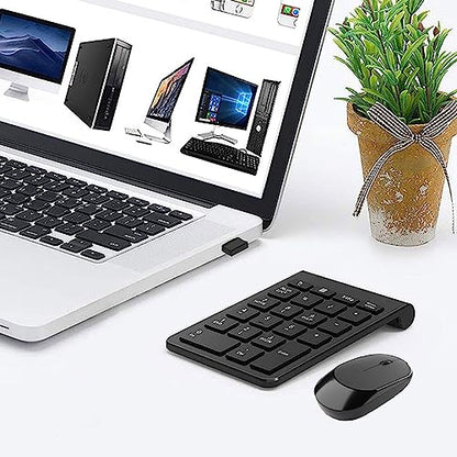 LICAEVEY Wireless Number Pad and Mouse Combo, Portable Ultra Slim 2.4G 22-Key USB Wireless Numeric Keypad and Mouse Set for Notebook