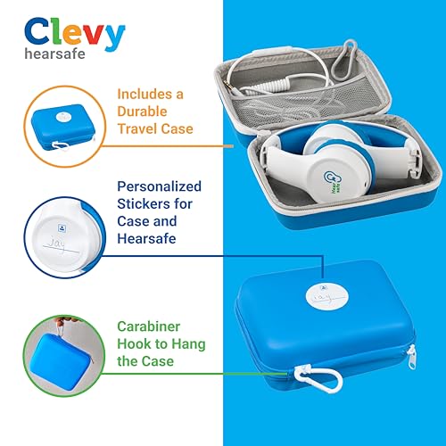 Clevy Kids Headphones Over-Ear 3.5mm Jack Wired - 5ft Tangle-Free Cord with HD Mic, 85dB Volume Limited for iPad/Computer, Foldable Durable Carrying Case