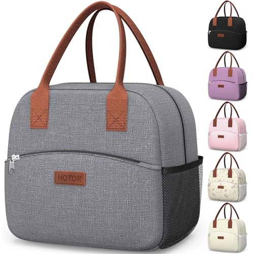 HOTOR Lunch Bag for Women & Men - Wear-Resistant Insulated Lunch Box with Large Capacity, Multi-Functional Cooler Bag for Office, Picnic, Grey, 10L, 10.60" x 5.90" x 9.50" - color: Gray, size: 10L