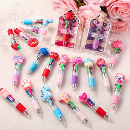 Vellibring 30 Pack Valentines Fun Pens with Cards 0.7mm Cute Animal Multicolor Ballpoint Pens Retractable 4 Colors in One Valentines Stationery Party Favors School Supplies Students Rewards - style: Valentines Cards-30pcs