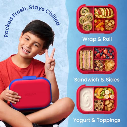 Bentgo Chill Kids Leakproof Lunch Box - 4-Compartment Bento Box with Built-In Ice Pack, 3.3 Cup Capacity, BPA-Free, Microwave & Dishwasher Safe Tray, Ages 3–7 (Red/Royal) - color: Red/Royal