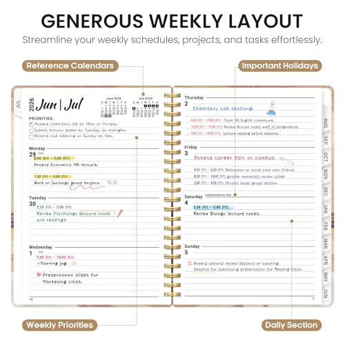 Planner 2026-2027, Academic Year Monthly and Weekly Calendar Planner, Jul 2026 - Jun 2027, Hardcover Teacher Student Planning Agenda book with Tabs, Perfect for School Office Supplies, 6.3" x 8.5" - Landscape - color: C-Landscape, size: (6.3"x8.5")a5