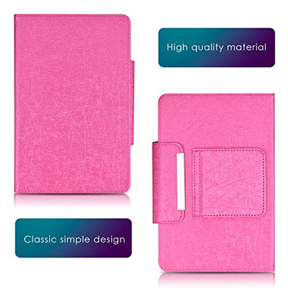 DETUOSI Universal 8.0 inch Android Tablet Case with Keyboard, Removable Wireless Bluetooth Keyboard + PU Leather Folio Book Cover + Stand, Travel Portable Sleeve for iOS/Android/Windows System Tablet - color: Hot Pink Case + White Keyboard