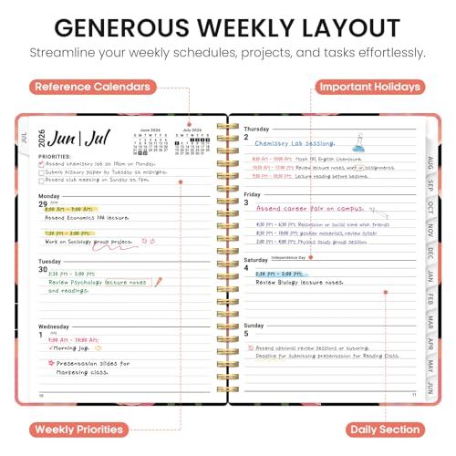 Planner 2026-2027, Academic Year Weekly and Monthly Calender Planner, from Jul 2026 - Jun 2027, Spiral Bound School Planning Book, Perfect for Teacher, Student, Women & Men, A5 (6.3" x 8.5"), Midnight Poppies - color: Y-Midnight Poppies, size: (6.3"x8.5")