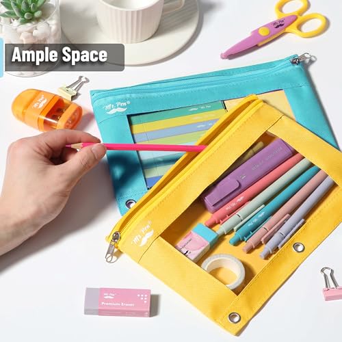 Mr. Pen- Pencil Pouch for 3 Ring Binder, 2 Pack, 10"x6.75", Smooth Zipper | Clear Window, Large Capacity Pencil Case with 3 Reinforced Grommets for School, Office, Supplies Storage | Clear Window, Large Capacity Pencil Case with 3 Reinforced Grommets for