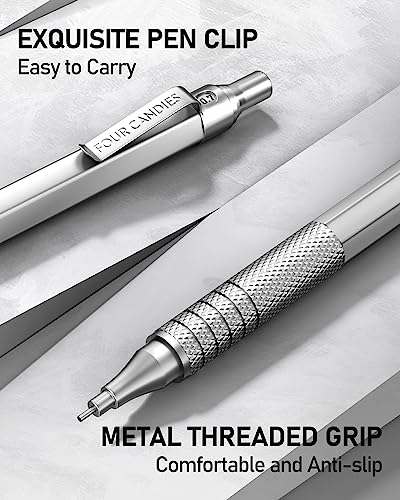 Four Candies 2PCS 0.5mm & 0.7 mm Metal Mechanical Pencils Set, 360PCS Lead Refills, 12 Erasers, Cool Lead Pencil with Case for School Writing, Sketching, Technical Work, Art Projects, Black & Silver - color: Silver+Black (2PCS)