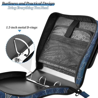 Deep Blue Sea Turtle 01 Zipper Binder 3 Ring 1.5 Inch School Binder Organizer with Shoulder Strap Handle File Folder Pockets Large Capacity Students Girl Boy Men Office Work - color: Deep Blue Sea Turtle 01