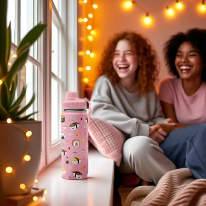 Cute Sushi Water Bottle 18oz - Food Nutriton Facts Stainless Steel Insulated Tumbler for Girls & Boys -Sushi Gifts, Gift for Teens Women, Pink Sports Travel Mug - color: Sushi