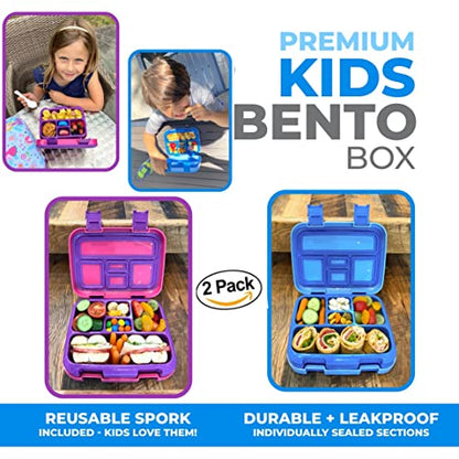kinsho Bento Lunch Box for Kids Toddlers Boys Girls, 5 Portion Sections Secure Lid, Microwave Safe BPA Free Removable Tray, Pre-School Kid Daycare Lunches Snack Container, Blue & Pink Purple 2 Pack - color: Blue & Pink Bento 2 pack