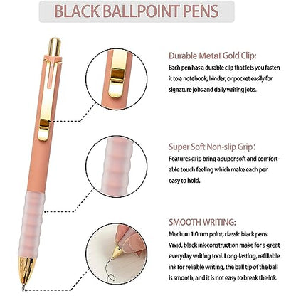 Linbsunne Ballpoint Pens Black Medium Point 1mm with Super Soft Grip Ball Point Pen for Men Women Retractable(gold-18 pcs) - color: gold-18 pcs