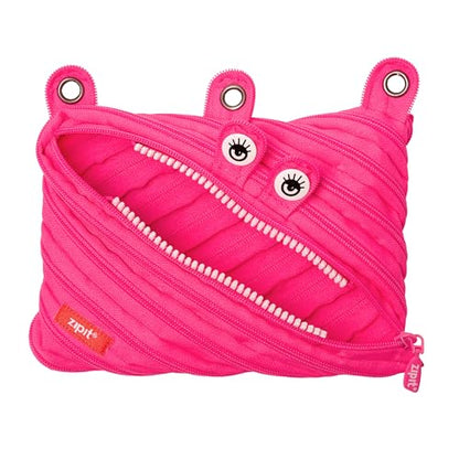 ZIPIT Monster Pencil Case for Girls, Cute 3-Ring Binder Pencil Pouch for Kids and Teens, Stationery Bag for School, Pink - color: Pink