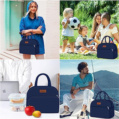 Coobiiya Lunch Bag for Men and Women - Navy Blue, Aluminum, 10.8" x 6.3" x 8.85" - Spacious, Lightweight, and Durable - color: Navy