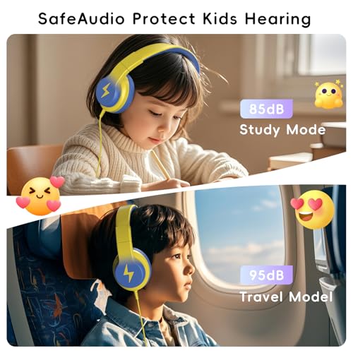 Candy Bila Kids Headphones, Wired Headphones for Kids Over Ear with Microphone, 85/94dB Volume Headphone for Girls Boys, Foldable Headphone for Learning & Entertainment, Light Yellow - color: Light Yellow