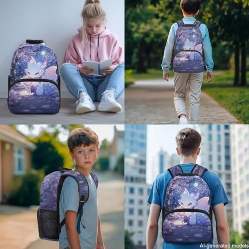 17 Inch Kid's 4PCS Backpack Set, Back to School Essentials | Insulated lunch box, water bottle pouch, pencil case, lightweight, padded shoulder straps, for elementary, middle school - color: Pink Fox-1