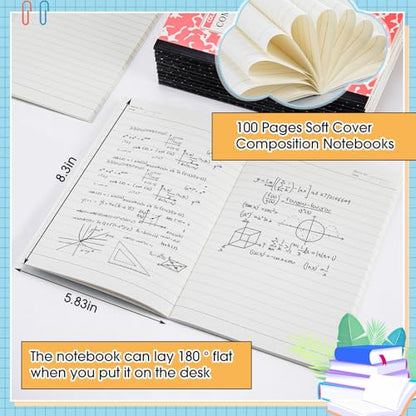 Fainne 100 Pack A5 Composition Notebooks Bulk College Ruled Composition Notebooks Marble Covers Notebook for Student Classroom Office Supplies 30 Sheet/60 Page(Light Color) - color: Light Color