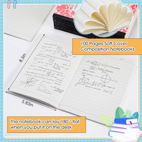 Fainne 100 Pack A5 Composition Notebooks Bulk College Ruled Composition Notebooks Marble Covers Notebook for Student Classroom Office Supplies 30 Sheet/60 Page(Light Color) - color: Light Color