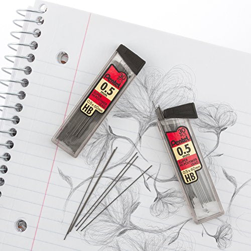 Pentel Super Hi-Polymer Refills, 0.5 mm Fine, HB, 180 Pieces of Lead (C25BPHB6) - size: 180 Count (Pack of 1), style: 0.5mm