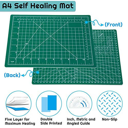 anezus Self Healing Sewing Mat, Rotary Cutting Mat Double Sided 5-Ply Craft Cutting Board for Sewing Crafts Hobby Fabric Precision Scrapbooking Project 9inch x 12inch(A4) - color: Green, size: 9.1"L x 7.9"W