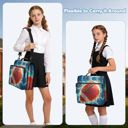 Lightning Football 3 Ring Zipper Binder Bag with Laptop Pockets and Shoulder Strap Tote Binders Organizer Case for School Office - color: Football