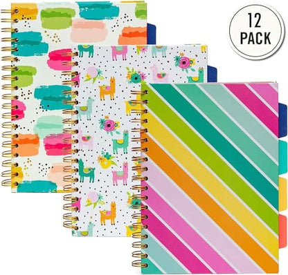 Pukka Pad, Carpe Diem 5-Subject Double Spiral Bound Notebook 12-Pack with Repositionable Dividers - 200 Pages of 80GSM Paper with Perforated Edges – Color Wash, B5 10 X 7in - color: Color Wash, style: Pack of 12