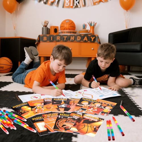 BenLouis 24 Basketball Mini Coloring Books Kids with 24 Stacking Crayons Basketball Party Favors Activity Books Bulk for Kids Sports Goodie Bag Gift Stuffer Classroom Reward - style: Basketball