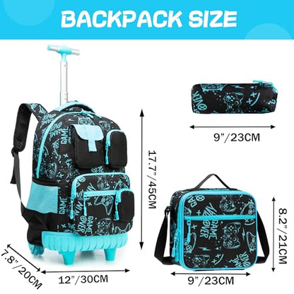Meetbelify Rolling Backpack for Girls Boys Backpacks with Wheels Kids Carry on Luggage for Girls Boys - color: Boy Game
