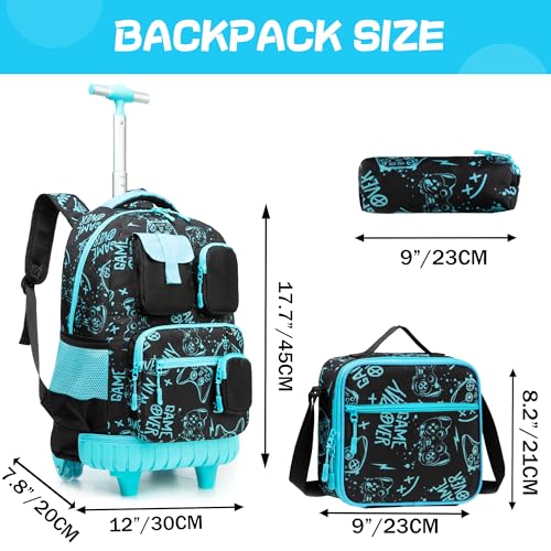 Meetbelify Rolling Backpack for Girls Boys Backpacks with Wheels Kids Carry on Luggage for Girls Boys - color: Boy Game