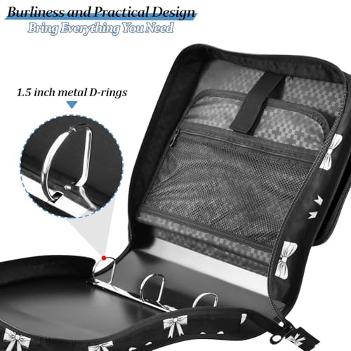 Bow Black Print Custom Zipper Binder Bag 3 Ring with Shoulder Strap & Handle Personalized Binder Bag Expandable File Folder for School - color: Multi-bow Black