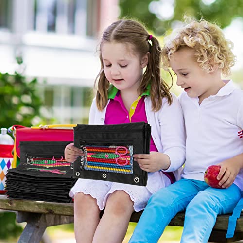 Tinlade 100 Pcs 3 Ring Binder Pencil Pouches Zipper Pouches Case with Mesh Window Ring Binder Pencil Bags Case for Christian Charity Donation Supplies(Black)
