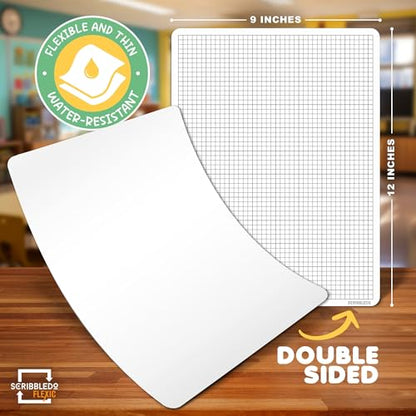 SCRIBBLEDO Small Grid Dry Erase Sheets 9”x12” Math Practice Small White Board Sheets Math Manipulatives Quad Graph Whiteboard Sheets Math Supplies Homeschool Teacher Students Classroom Pack of 10