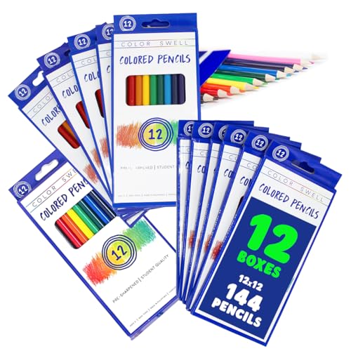 Color Swell Bulk Colored Pencils, Pre-Sharpened, 12 Packs (144 Total) - size: 12 Packs / 144 Colored Pencils