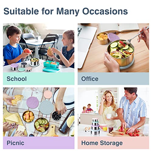 18/8 Stainless Steel Food Snack Storage Containers(4 Pack: 3/7/13/22oz) | Stackable, Leakproof Lunch Box with Silicone Lid, for Kids and Toddler Home School Use - color: 4 Pack(Light Pink, Light Green, Light Purple, Light Blue)