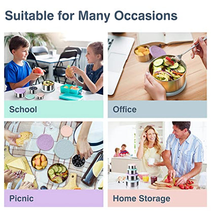 18/8 Stainless Steel Food Snack Storage Containers(4 Pack: 3/7/13/22oz) | Stackable, Leakproof Lunch Box with Silicone Lid, for Kids and Toddler Home School Use - color: 4 Pack(Light Pink, Light Green, Light Purple, Light Blue)