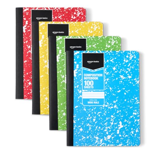 Amazon Basics Composition Notebook, Wide Ruled, 100 Sheets, 9.75" x 7.5", Assorted Marble Colors, 4-Pack - color: Assorted Marble Colors, size: Wide Ruled,4-pack