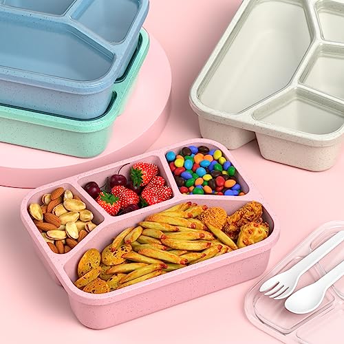 Bento Box Adult Lunch Box (4 Pack), 4-Compartment Meal Prep Container for Kids, Reusable Food Storage Containers with Transparent Lids, No BPA, Microwaveable (Wheat (Green/Blue/Pink/Beige)) - color: Wheat (Green/Blue/Pink/Beige)