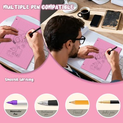 Pink Loose Leaf Paper 8 x 10.5, 120 Sheets Lined Paper College Ruled Paper, 3 Hole Punched Notebook Paper College Ruled, 3 Ring Binder Paper 8 x 10.5, Filler Paper College Ruled for Office, School - color: Pink-120 Pcs