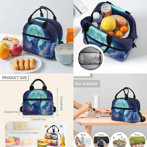 Cool Wolf Backpack for Boys - 17 Inch Bookbag with Insulated Lunch Box, Water Bottle Bag & Pencil Case, 4 in 1 Bookbag Back to School Supplies - color: Cool Wolf