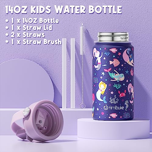 Fimibuke Kids Bento Lunch Box with 4 Compartments, Insulated lunch Bag, Stainless Steel Insulated Water Bottle, Ice Pack & Utensils Set, Birthday Gifts for Ages 3-12 Back to School Toddler Girls Boys - color: A2. Mermaid