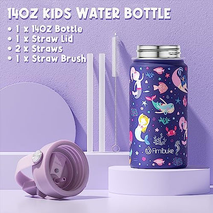 Fimibuke Kids Bento Lunch Box with 4 Compartments, Insulated lunch Bag, Stainless Steel Insulated Water Bottle, Ice Pack & Utensils Set, Birthday Gifts for Ages 3-12 Back to School Toddler Girls Boys - color: A2. Mermaid