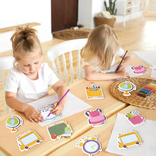 Xqumoi 30 Pack Back to School Sticky Notes - Blackboard Apple Book Globe Bus Shaped Self-Adhesive Writing Memo for Kids Teens Welcome Back Gift School Classroom Office Home Reminder Notepad Supplies - style: Back to School (Style 2)