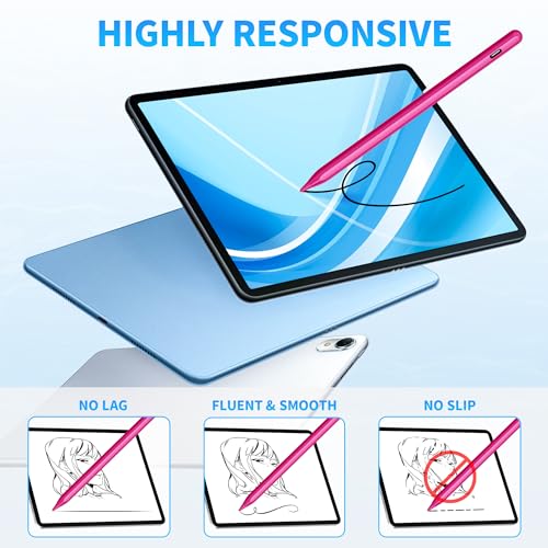 DRYMOKINI Pink Stylus Pen, Active Stylus Pen Touch Screens Compatible for Android and i-OS Tablet/Phones, Rechargeable Universal Stylus Pencil Compatible for A-pple/i-Pad/Phone Tablet - color: Candy Pink