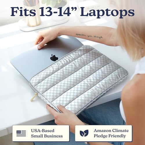 Vandel Puffy Laptop Sleeve Case, 13-14 inch Laptop Sleeve Bag Case 13.3 Inch, Compatible with MacBook Air/Pro 13/Pro 14/iPad Pro 12.9, HP Dell ASUS Computer Bag Cover, Checker Silver - color: b. Checker Silver