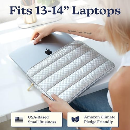 Vandel Puffy Laptop Sleeve Case, 13-14 inch Laptop Sleeve Bag Case 13.3 Inch, Compatible with MacBook Air/Pro 13/Pro 14/iPad Pro 12.9, HP Dell ASUS Computer Bag Cover, Checker Silver - color: b. Checker Silver