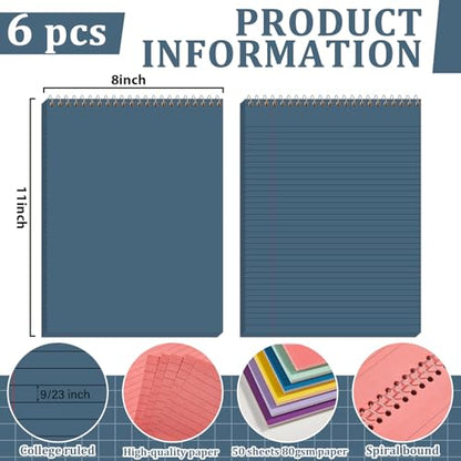 gisgfim 6 Pcs Pastel Rainbow Top Bound Spiral Notebooks 8-1/2" x 11" College Ruled Aesthetic Legal Pad Steno Pads Paper Notebook Wirebound Notepad for Writing School Office Business Supplies - color: Pastel Rainbow